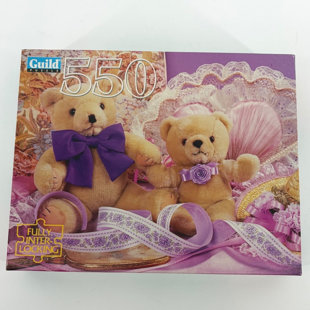 Guild 550 Piece Puzzle Lace Teddies Teddy Bears Purple Bows 44729-1 14x18in